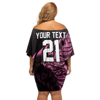 New Zealand Lawn Bowls Custom Family Matching Off Shoulder Short Dress and Hawaiian Shirt Pink Maori Warrior Tribal Silver Fern LT9 - Polynesian Pride