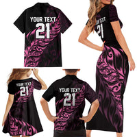 New Zealand Lawn Bowls Custom Family Matching Short Sleeve Bodycon Dress and Hawaiian Shirt Pink Maori Warrior Tribal Silver Fern LT9 - Polynesian Pride