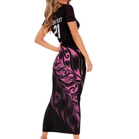 New Zealand Lawn Bowls Custom Family Matching Short Sleeve Bodycon Dress and Hawaiian Shirt Pink Maori Warrior Tribal Silver Fern LT9 - Polynesian Pride
