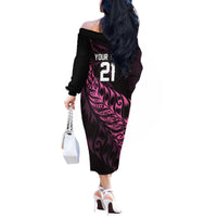 New Zealand Lawn Bowls Custom Off The Shoulder Long Sleeve Dress Pink Maori Warrior Tribal Silver Fern LT9 - Polynesian Pride