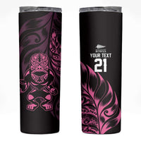 New Zealand Lawn Bowls Custom Skinny Tumbler Pink Maori Warrior Tribal Silver Fern LT9 Pink - Polynesian Pride
