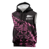 New Zealand Lawn Bowls Custom Sleeveless Zip Hoodie Pink Maori Warrior Tribal Silver Fern LT9 Pink - Polynesian Pride