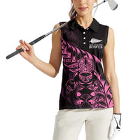 New Zealand Lawn Bowls Custom Women Sleeveless Polo Shirt Pink Maori Warrior Tribal Silver Fern LT9 - Polynesian Pride