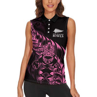 New Zealand Lawn Bowls Custom Women Sleeveless Polo Shirt Pink Maori Warrior Tribal Silver Fern LT9 - Polynesian Pride