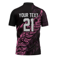 New Zealand Lawn Bowls Custom Zipper Polo Shirt Pink Maori Warrior Tribal Silver Fern LT9 - Polynesian Pride