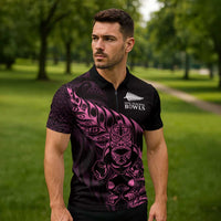 New Zealand Lawn Bowls Custom Zipper Polo Shirt Pink Maori Warrior Tribal Silver Fern LT9 - Polynesian Pride