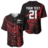 New Zealand Lawn Bowls Custom Baseball Jersey Red Maori Warrior Tribal Silver Fern - Polynesian Pride