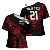 New Zealand Lawn Bowls Custom Cross Shoulder Shirt Red Maori Warrior Tribal Silver Fern - Polynesian Pride