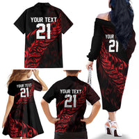 New Zealand Lawn Bowls Custom Family Matching Off The Shoulder Long Sleeve Dress and Hawaiian Shirt Red Maori Warrior Tribal Silver Fern LT9 - Polynesian Pride