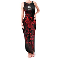 New Zealand Lawn Bowls Custom Family Matching Tank Maxi Dress and Hawaiian Shirt Red Maori Warrior Tribal Silver Fern LT9 Mom's Dress Red - Polynesian Pride