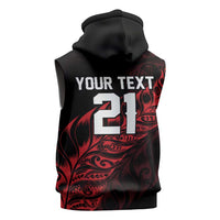 New Zealand Lawn Bowls Custom Sleeveless Hoodie Red Maori Warrior Tribal Silver Fern - Polynesian Pride