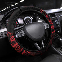 New Zealand Lawn Bowls Steering Wheel Cover Red Maori Warrior Tribal Silver Fern - Polynesian Pride
