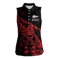 New Zealand Lawn Bowls Custom Women Sleeveless Polo Shirt Red Maori Warrior Tribal Silver Fern LT9 Female Red - Polynesian Pride