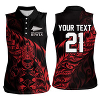 New Zealand Lawn Bowls Custom Women Sleeveless Polo Shirt Red Maori Warrior Tribal Silver Fern LT9 - Polynesian Pride