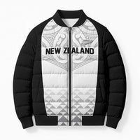 World Football 2026 New Zealand Custom Bomber Puffer Jacket All White Fern Maori Tribal LT9 Unisex White - Polynesian Pride