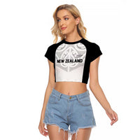 World Football 2026 New Zealand Custom Raglan Cropped T Shirt All White Fern Maori Tribal LT9 Female White - Polynesian Pride