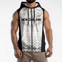 World Football 2026 New Zealand Custom Sleeveless Zip Hoodie All White Fern Maori Tribal LT9 - Polynesian Pride