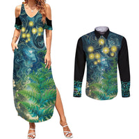 New Zealand Matariki Waipuna-a-rangi Couples Matching Summer Maxi Dress and Long Sleeve Button Shirt He Roimata o Rangi LT9 Black - Polynesian Pride