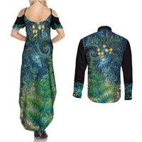 New Zealand Matariki Waipuna-a-rangi Couples Matching Summer Maxi Dress and Long Sleeve Button Shirt He Roimata o Rangi LT9 - Polynesian Pride