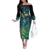 New Zealand Matariki Waipuna-a-rangi Off The Shoulder Long Sleeve Dress He Roimata o Rangi