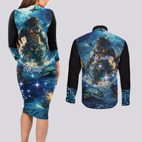 New Zealand Matariki Waita Couples Matching Long Sleeve Bodycon Dress and Long Sleeve Button Shirt The Way Of The Water LT9 - Polynesian Pride