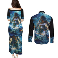 New Zealand Matariki Waita Couples Matching Puletasi and Long Sleeve Button Shirt The Way Of The Water LT9 - Polynesian Pride