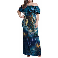 New Zealand Matariki Waita Family Matching Off Shoulder Maxi Dress and Hawaiian Shirt The Way Of The Water LT9 Mom's Dress Black - Polynesian Pride