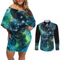 New Zealand Matariki Waiti Couples Matching Off Shoulder Short Dress and Long Sleeve Button Shirt The Beginnings Of Life LT9 Black - Polynesian Pride