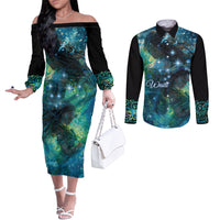 New Zealand Matariki Waiti Couples Matching Off The Shoulder Long Sleeve Dress and Long Sleeve Button Shirt The Beginnings Of Life LT9 Black - Polynesian Pride