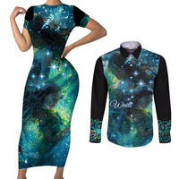 New Zealand Matariki Waiti Couples Matching Short Sleeve Bodycon Dress and Long Sleeve Button Shirt The Beginnings Of Life LT9 Black - Polynesian Pride