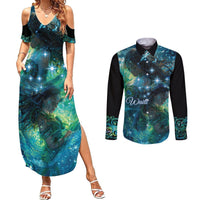 New Zealand Matariki Waiti Couples Matching Summer Maxi Dress and Long Sleeve Button Shirt The Beginnings Of Life LT9 Black - Polynesian Pride