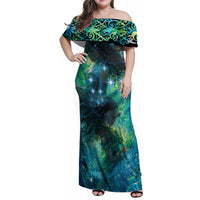 New Zealand Matariki Waiti Family Matching Off Shoulder Maxi Dress and Hawaiian Shirt The Beginnings Of Life LT9 Mom's Dress Black - Polynesian Pride