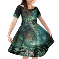 New Zealand Matariki Waiti Family Matching Summer Maxi Dress and Hawaiian Shirt Waimori and The Origin Of Life LT9 Daughter's Dress Black - Polynesian Pride