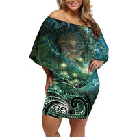 New Zealand Matariki Waiti Off Shoulder Short Dress Waimori and The Origin Of Life LT9 Women Black - Polynesian Pride