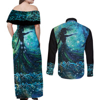 New Zealand Matariki Hiwa-i-te-rangi Couples Matching Off Shoulder Maxi Dress and Long Sleeve Button Shirt Titiro ki nga Whetu Wishing Star LT9 - Polynesian Pride