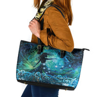 New Zealand Matariki Hiwa-i-te-rangi Leather Tote Bag Titiro ki nga Whetu Wishing Star LT9 Black - Polynesian Pride