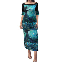 New Zealand Matariki Hiwa-i-te-rangi Puletasi Titiro ki nga Whetu Wishing Star LT9 Long Dress Black - Polynesian Pride