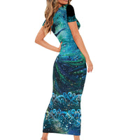 New Zealand Matariki Hiwa-i-te-rangi Short Sleeve Bodycon Dress Titiro ki nga Whetu Wishing Star LT9 - Polynesian Pride