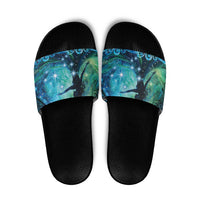 New Zealand Matariki Hiwa-i-te-rangi Slide Sandals Titiro ki nga Whetu Wishing Star LT9 Black - Polynesian Pride