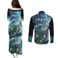New Zealand Matariki Ururangi Couples Matching Puletasi and Long Sleeve Button Shirt The Murmur Of The Wind LT9 - Polynesian Pride