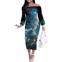 New Zealand Matariki Ururangi Family Matching Off The Shoulder Long Sleeve Dress and Hawaiian Shirt The Murmur Of The Wind LT9 Mom's Dress Black - Polynesian Pride