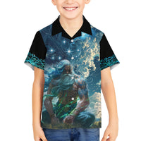 New Zealand Matariki Ururangi Family Matching Off The Shoulder Long Sleeve Dress and Hawaiian Shirt The Murmur Of The Wind LT9 Son's Shirt Black - Polynesian Pride