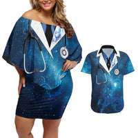New Zealand Nurses RN Personalised Couples Matching Off Shoulder Short Dress and Hawaiian Shirt Galaxy Stethoscope Maori Motif LT9 Galaxy - Polynesian Pride