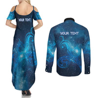 New Zealand Nurses RN Personalised Couples Matching Summer Maxi Dress and Long Sleeve Button Shirt Galaxy Stethoscope Maori Motif