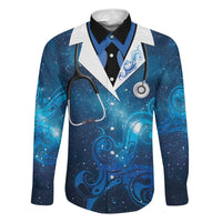 New Zealand Nurses RN Personalised Family Matching Summer Maxi Dress and Hawaiian Shirt Galaxy Stethoscope Maori Motif LT9 Dad's Shirt - Long Sleeve Galaxy - Polynesian Pride