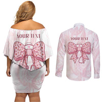New Zealand Nurses RN Personalised Couples Matching Off Shoulder Short Dress and Long Sleeve Button Shirt Pink Stethoscope Coquette Bow Maori Motif