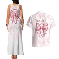 New Zealand Nurses RN Personalised Couples Matching Tank Maxi Dress and Hawaiian Shirt Pink Stethoscope Coquette Bow Maori Motif LT9 - Polynesian Pride