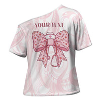 New Zealand Nurses RN Personalised Cross Shoulder Shirt Pink Stethoscope Coquette Bow Maori Motif