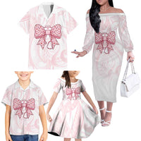 New Zealand Nurses RN Personalised Family Matching Off The Shoulder Long Sleeve Dress and Hawaiian Shirt Pink Stethoscope Coquette Bow Maori Motif LT9 - Polynesian Pride