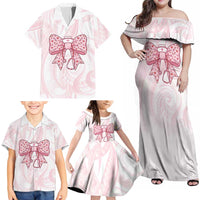 New Zealand Nurses RN Personalised Family Matching Off Shoulder Maxi Dress and Hawaiian Shirt Pink Stethoscope Coquette Bow Maori Motif LT9 - Polynesian Pride